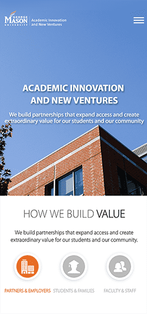 A University Innovation Center Website Mobile