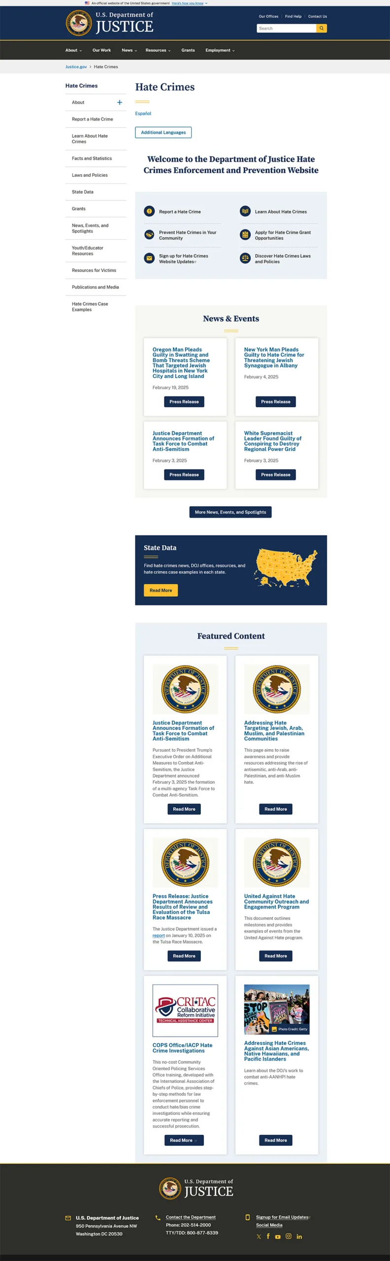 DOJ: Hate Crimes Prevention Homepage