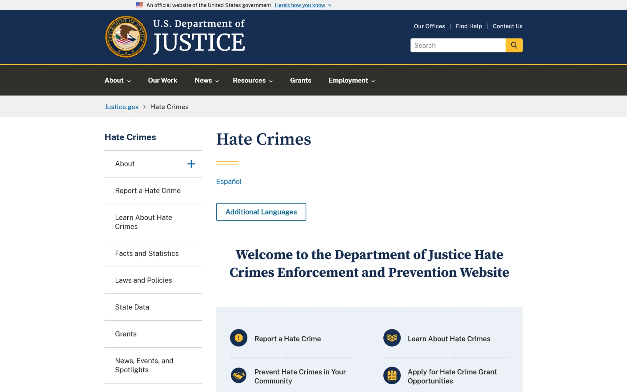 DOJ: Hate Crimes Prevention Desktop