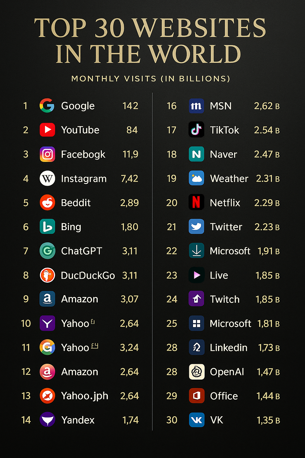 30 best & most popular websites in the world 2025